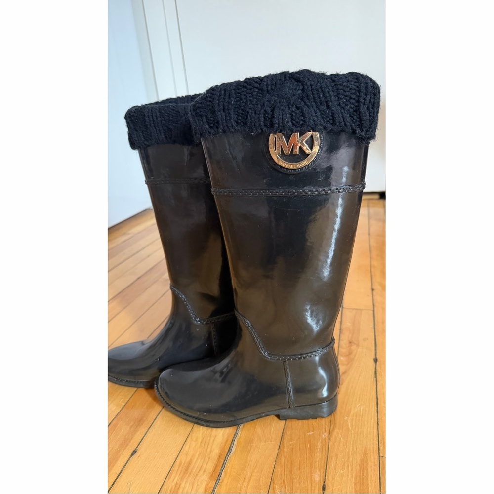 Michael Kors Glossy Black Boots with Knit Cuff